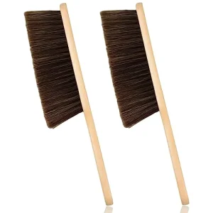 F5659 Wood Handle Soft Bristle Hand Broom for Counter, Car, Fireplace, Sofa and Bed Dusting
