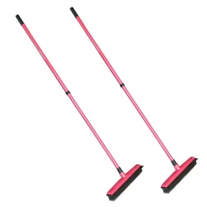 FF5571 Telescopic Handle Soft Rubber Bristle Broom and Squeegee with Carpet Rake and Pet Hair Remover