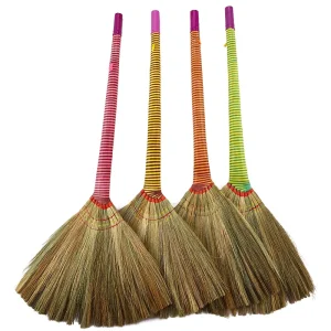 FF5706 Indoor Outdoor Natural Plant Handmade Broom Yard Garage Lawn Floor Hand Handle Road Sweeping Brooms
