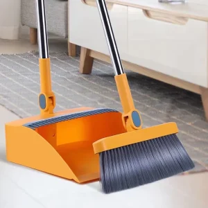 FF5749 Home Floor Sweeping Combo Set with Self-Cleaning Teeth Foldable Head Broom and Dustpan Set
