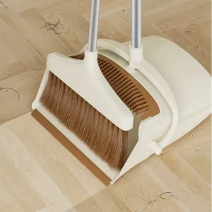 FF5756 Home Floor Scrubber Brush Sweeping Combo Set with Self-Cleaning Teeth Foldable Broom and Dustpan Set