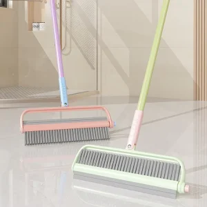 FF5757 Home Bathroom Double-Side Squeegee Broom Water Wiper Plastic Soft Bristle Floor Sweeping Broom Brush