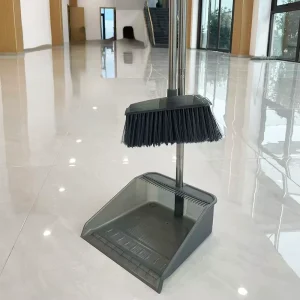 FF5766 Plastic Indoor and Outdoor Soft Bristle Broom and Dustpan Set with Dustpan Teeth