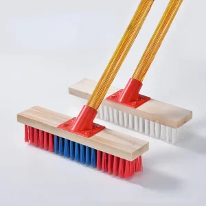 FF5773 Wooden Handle Plastic Bristle Deck, Concrete, and Patio Floor Scrub Brush