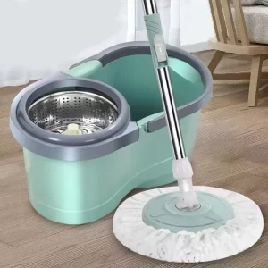 Factory 360-Degree Rotating Mop Bucket with Steel Pole and Plastic Basket