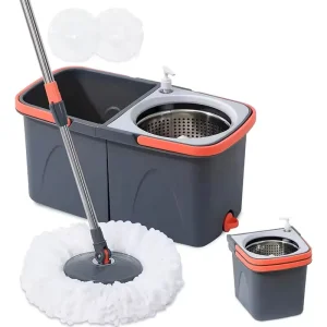 Factory 360 Round Rotating Mop Floor Cleaning Spin Mop and Bucket Set Telescopic Pole Microfiber Cleaning Wet Mop Double Bucket