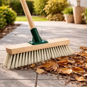 Factory Direct Heavy Duty Push Broom with PVC Head and Wood Handle for Outdoor Floors, Concrete, Patios, Gardens, and Yards