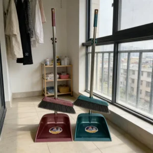 Factory Direct Long Handle Plastic Outdoor Angle Sweeping Broom with Clip on Dustpan Set Combination Floor Scraper