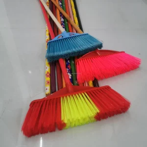 Factory Eco Friendly Portable Plastic Broom with Wooden Handle and Soft Bristles for Home Floor Cleaning