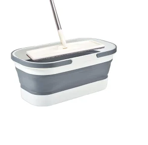 Factory Foldable Flat Mop with Folding Bucket on Wheels Reusable Microfiber Floor Cleaning System OEM