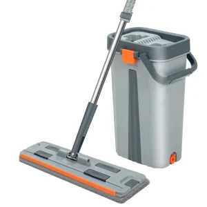 Factory Supply Stainless Steel Extendable Flat Mop and Bucket Set with Self-Wringer, 2 Mopheads