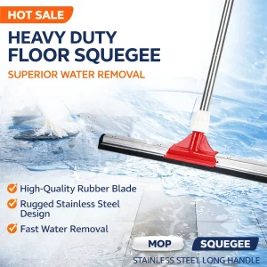Fast Water Removal Floor Squeegee with Heavy-Duty EVA Blade and Long Handle for Bathroom Kitchen and Warehouse Floors
