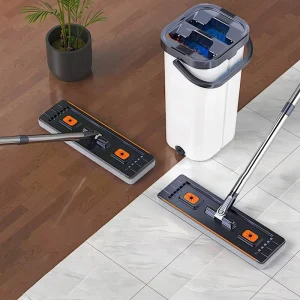 Fine Fiber Mop Bucket Set Dustproof Flat Mop With Metal Handle Twisting Separation For Floor Cleaning