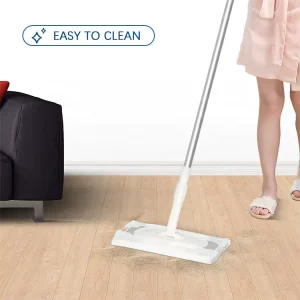 Flat Dust Mop with 360° Spin Rotation, Hands-Free Operation, and Washable Pads