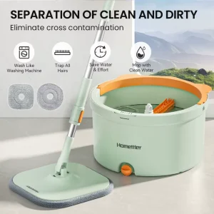 Flat Floor Mop and Bucket with Wringer Hands-Free Home Floor Cleaning System
