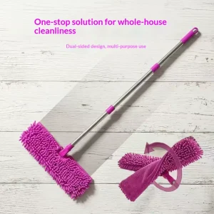 Flat Manual Double sided Water absorbing Chenille Mop Cloth with Stainless Steel Pole for Floor Cleaning