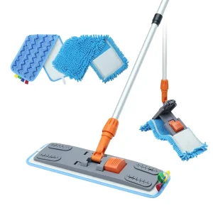 Flat Mop Cleaning Kit with Lightweight Aluminum Pole and Washable Pads for Tile, Wood, and Laminate Floors