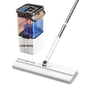 Flat Mop With Steel Pole Microfiber Cloth Foldable Cleaning Handle Plastic and Metal Materials