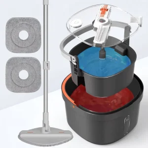 Flat Mop and Bucket Set Separate Dirty Water Spin Mop with Microfiber Pads Home Floor Cleaner