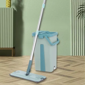 Flat Mop and Bucket Set with 360-Degree Rotation, Stainless Steel, 8 L Capacity, Hands-Free Design