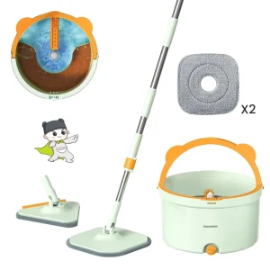 Flat Mop and Bucket Set with Clean and Dirty Water Separation 360 Degree Rotating Spin Mop