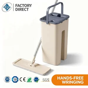 Flat Mop and Bucket Set with Hand-Free Squeeze, 360° Rotating Microfiber Mop