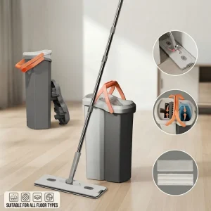 Flat Mop and Bucket System with Separated Tanks for Commercial Janitorial and Office Floor Maintenance