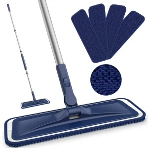 Flat Mop and Scraper with 4 Refills for Indoor Floor Cleaning