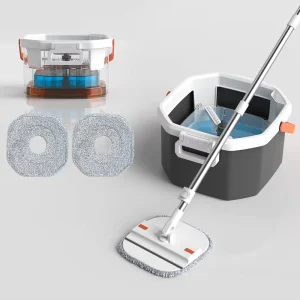 Flat Mop with Bucket, Clean and Dirty Water Separation, and Microfiber Pads for Home Floor Cleaning