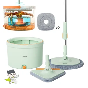 Flat Mop with Bucket Dry and Wet Cleaning Spin Mop Clean and Dirty Separation Wash Floor Rotating Squeeze Mop
