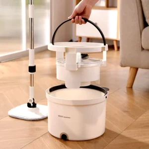 Flat Mop with Bucket, Dual-Chamber Clean and Dirty Water Separation for Household Cleaning