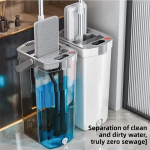 Flat Mop with Bucket Featuring Separate Dirty Water Cleaning System with 2 Replaceable Mop Pads for Floor Cleaning