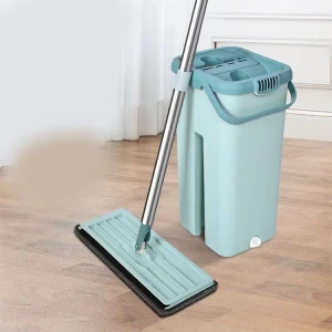 Flat Mop with Bucket Hand-Wash Squeeze Mop for Household Wooden Floor Cleaning