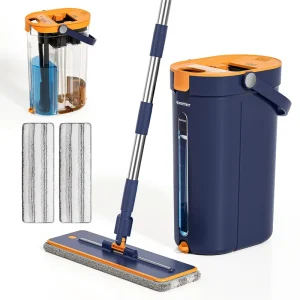 Flat Mop with Bucket Spin Mop Handle High Dehydration Rate Reusable Mop Pads for All Floors