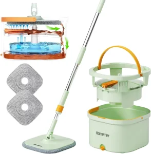 Flat Mop with Bucket Telescopic Adjustable Handle Rotating Mop Bucket Set Includes 2 Reusable Mop Pads