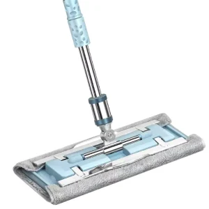 Flat Mop with Clamp-Type Absorbent Replacement Cloth, Wet and Dry Use, Kitchen Floor Cleaning