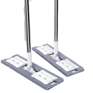 Flat Mop with Self-Wringer Steel Handle and Microfiber Pads for Home and Office