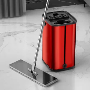Flat Mop with Squeeze Bucket, Brush, and Long Handle