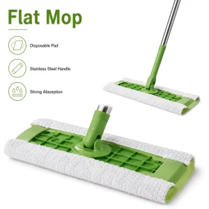 Flat Mop with Stainless Steel Handle and Disposable Pads