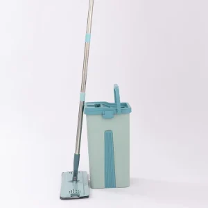 Flat Press Mop Bucket Set with Automatic Wringing, Ultra-Fine Fiber Pads, and Stainless Steel Pole