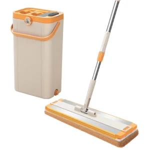 Flat Rectangle Detachable Microfiber Mop with Reusable Head and Bucket for Commercial and Home Use