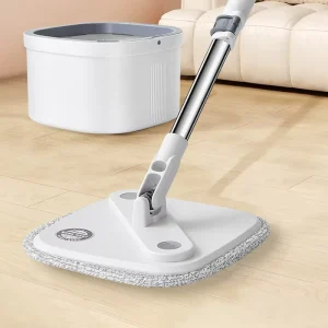 Flat Spin Mop and Bucket Set with Self-Separating Wringer, 360° Rotating Microfiber Mop