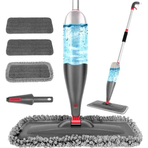 CF Household Commercial Floor Cleaning Magic Flat Mop 3 Microfiber Mop Heads 800ml Bottle Spray Spin Mop Cleaning Floor