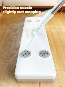 Flat Spray Mop with Self-Clamping Cloth, Foldable Handle and Extended Stainless Steel Rod