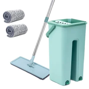 Flat Squeeze Mop Bucket Hand Free Floor Wash Microfiber Mop Pads Stainless Steel Pole Usage Hardwood Floor Cleaning Tools