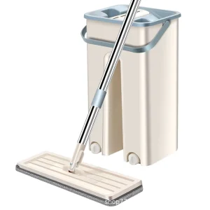 Flat Squeeze Mop Home Kitchen Quick Clean Microfiber Flat Mop with Bucket for Flooring Cleaning