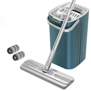 Flat Squeeze Mop with Microfiber Head and Long Handle for Wet and Dry Cleaning