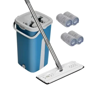 Flat Top Mop Green Home Large Size Cleanroom Disposable Rotate Microfiber Flat Mop and Bucket Set with Two Mop Cloth