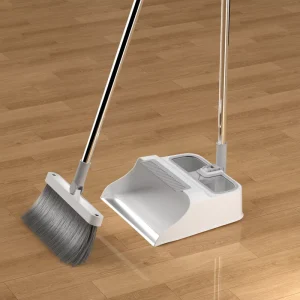 Floor Broom Soft Bristle Self-Cleaning Broom and Dustpan Set With Teeth Plastic Handle for Pet Hair