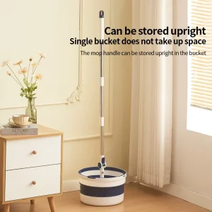 Floor Cleaner Mop Vacuum Wet Dry Microfiber Flat Mop Self Wringer Durable Steel Pole Plastic Basket Rotating Bucket Eco Friendly